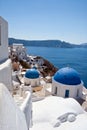 Classic Santorini - Blue Roof Church, White Wash Walls Greece Royalty Free Stock Photo