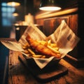 Traditional fish and chips served in newspaper Royalty Free Stock Photo