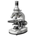 A detailed vintage laboratory microscope with multiple lenses isolated on white background Royalty Free Stock Photo