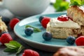 Classic scones with clotted cream, strawberries jam, english Tea and other fruit Royalty Free Stock Photo