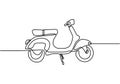 Classic scooter. Continuous one line art classical scooter motorcycle vector illustration isolated on white background. Vintage Royalty Free Stock Photo
