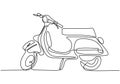 Classic scooter. Continuous one line art classical scooter motorcycle vector illustration isolated on white background. Vintage Royalty Free Stock Photo