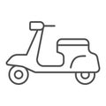 Classic scooter thin line icon, transportation symbol, Moped vector sign on white background, delivery motorcycle icon Royalty Free Stock Photo