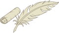 Classic scroll and feather, symbolizing writing, knowledge, and history, vector design Generative AI Royalty Free Stock Photo