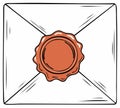Classic Sealed Letter with Wax Seal for Secure Mailing in Hand Drawn Style Royalty Free Stock Photo