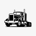 Classic Semi Truck Monochrome SIlhouette Vector Art Black and White Illustration in White Background Royalty Free Stock Photo