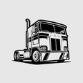 Classic Semi Truck Vector Monochrome Silhouette Isolated in White Background