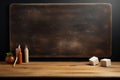 A classic setup Wooden desk with chalk and eraser for writing and drawing