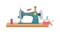 Classic Sewing Machine with Thread Spools, vector design Generative AI Royalty Free Stock Photo