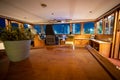 Classic ship`s timber paneled captain`s wheelhouse