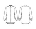 Classic shirt technical fashion illustration with long sleeves, relax fit, front button-fastening regular collar apparel