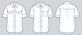 Classic Shirt technical fashion Illustration. Short sleeve Shirt fashion flat technical drawing template, button down Royalty Free Stock Photo