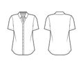 Classic shirt technical fashion illustration with short sleeves, relax fit, front button-fastening, regular collar. Flat