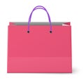 Classic shopping pink bag with violet grips isolated on white