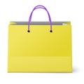 Vector classic shopping yellow bag with violet grips isolated on white background