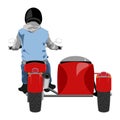 Classic sidecar motorcycle with rider back view graffiti style isolated illustration Royalty Free Stock Photo