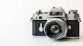 Classic silver and black film camera with a prominent lens and vintage design