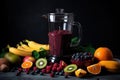 classic smoothie with fresh fruits and vegetables in blender