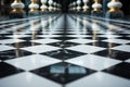 Classic sophistication, black and white checkerboard pattern adorns marble floor