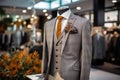 Classic Sophistication Mannequin Showcasing a Stylish Suit in an Elegant Men\'s Boutique