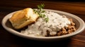 Classic Southern biscuits and gravy dish