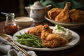 classic southern fried chicken dinner with mashed potatoes, gravy and green beans Royalty Free Stock Photo