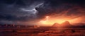 Classic southwest desert landscape with storm clouds and lightning Royalty Free Stock Photo