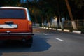 Classic Soviet Vintage Retro Car Parked In The City. Rear View Royalty Free Stock Photo