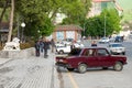 Classic soviet vintage sedan car LADA VAZ dark violet colored