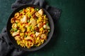 Spanish paella on plate on table Royalty Free Stock Photo