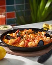 classic Spanish paella with seafood and saffron Royalty Free Stock Photo