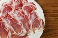 Classic spanish tapas: sliced ham served on a dish. Royalty Free Stock Photo