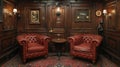 Classic speakeasy with hidden doors dark wood paneling Royalty Free Stock Photo