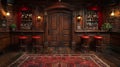 Classic speakeasy with hidden doors dark wood paneling Royalty Free Stock Photo