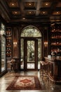 Classic speakeasy with hidden doors dark wood paneling Royalty Free Stock Photo