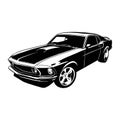 Classic Sport Car, Muscle car, Vintage car, Stencil, Silhouette, Vector Clip Art for tshirt and emblem