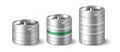 Classic stainless beer barrel set. Blank standard aluminum sealed keg with special fitting Royalty Free Stock Photo