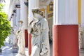 Classic statues, sculptures columns at Achilleion Palace, Corfu, Greece.