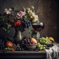 Classic still life with fruits and wine