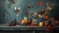 Classic still life with fruits and wine