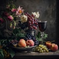 Classic still life with fruits and wine Royalty Free Stock Photo