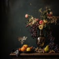 Classic still life with fruits and wine