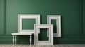 Classic Still Life White Picture Frames On Green Wall