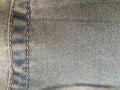 A classic stitch on blue boiled jeans. Macro shot.