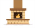 Classic stone fireplace with burning flame