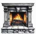 Classic Stone Fireplace with Burning Wood Fire Royalty Free Stock Photo