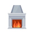 Classic stone fireplace with fire vector Illustration on a white background