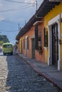 Classic stone street and colonial-style houses with winding streets Royalty Free Stock Photo