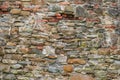 Classic stonewall. Old-built structure. Stones mixed with bricks. Solid background Royalty Free Stock Photo