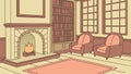 Classic Study with Fireplace, Refined Home Library Scene, vector design Generative AI Royalty Free Stock Photo